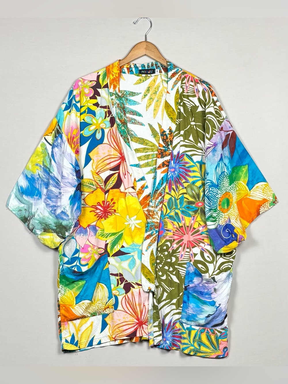 Jams World M Tropical Floral Kimono Robe Belted Rayon Hawaii Summer 2009
